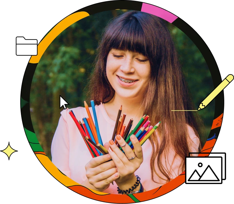 Design student with colored pencils